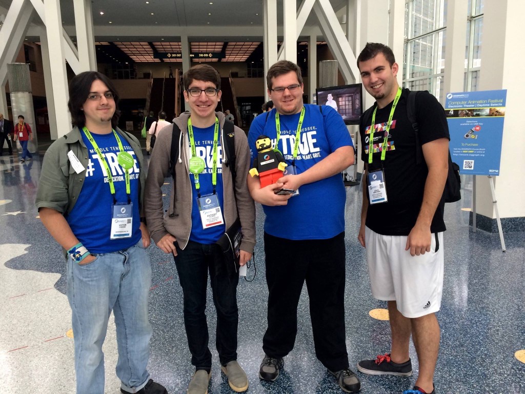 MTSU students Victor Chavez, Anthony Filipas, Caleb Hoskins and Cole Smeltzer pause for a snapshot outside the exhibit hall.