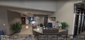 Screenshot of 360 VR tour of the Linebaugh Library Technology Engagement Center using the theays.io tool.